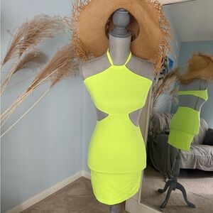 Neon Yellow Halter Cutout Dress by Skims. Size S